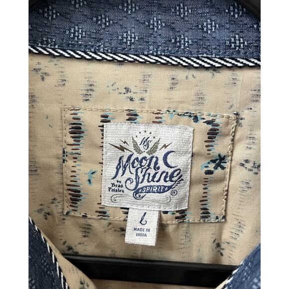 NWT Moon Shine Men Shirt Large Western Short Sleeve Pearl Snap Cotton Tan - Picture 2 of 7